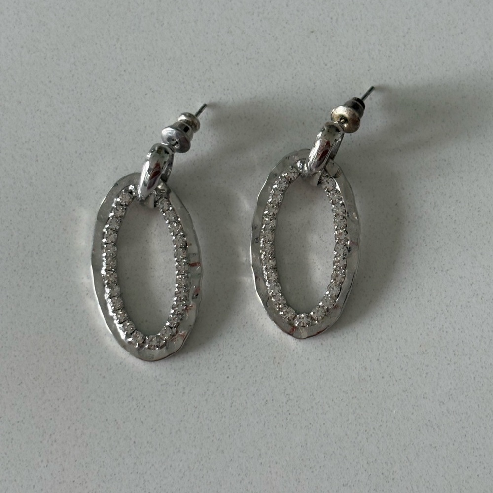 Sparkling Silver Crescent Earrings with Pavé Crystals